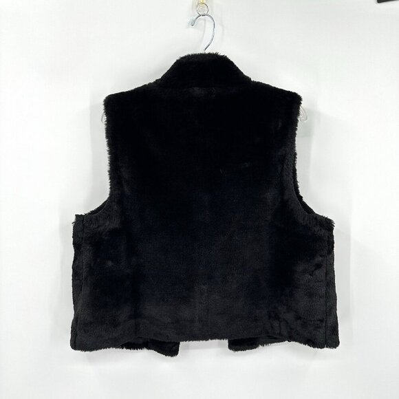 TALBOTS faux fur vest coat jacket sleeveless outerwear casual black L XL - Picture 4 of 6